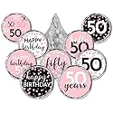 Pink, Black, and White 50th Birthday Party Favor Chocolate Kisses Candy Stickers - 180 Count