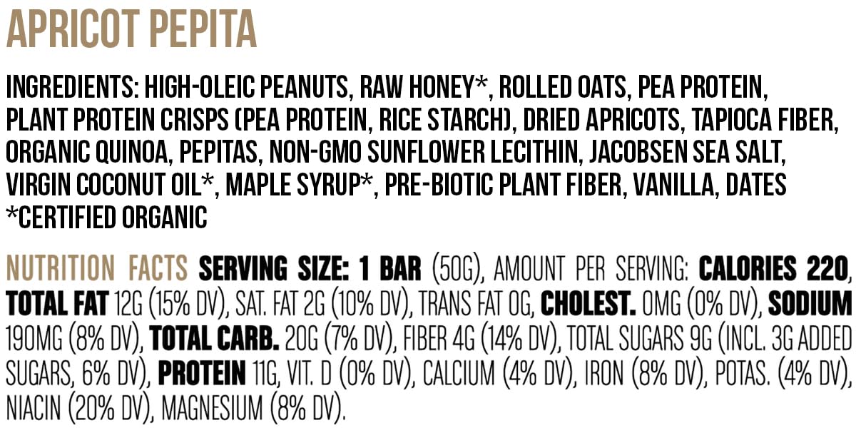 Big Spoon Roasters Apricot Pepita Nut Butter Bars - Low Carb, High Protein Bars w/Pea Protein - Vegan Snacks w/Peanut & Almond Butter - Gluten-free