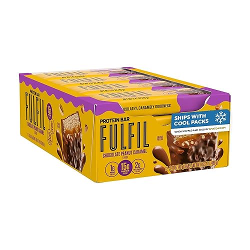 FULFIL Protein Snack Bars, Chocolate Peanut Caramel Flavored, Gluten Free with 15g Protein, Pantry Staples, 12 Count