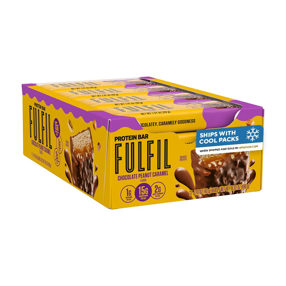 FULFIL Protein Snack Bars, Chocolate Peanut Caramel Flavored, Gluten Free with 15g Protein, Pantry Staples, 12 Count