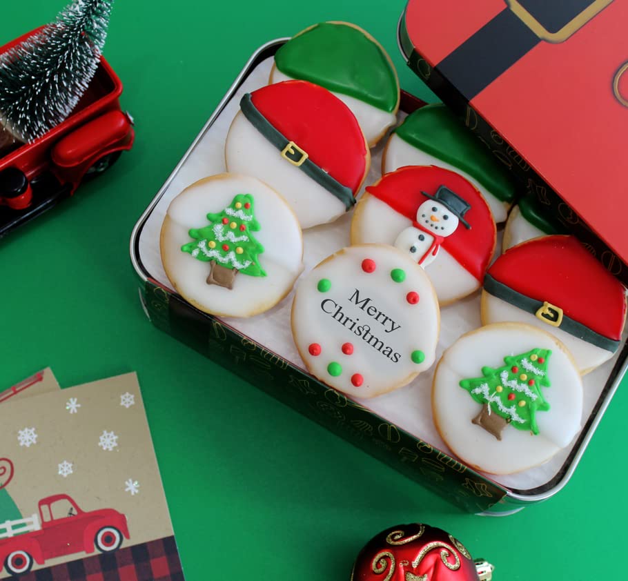 Christmas Cookies, Decorated Black And White Cookies In Tin, Gourmet Food Gift Box, Holiday Gifts, Corporate Idea, For Men And Women 18 Count Custom