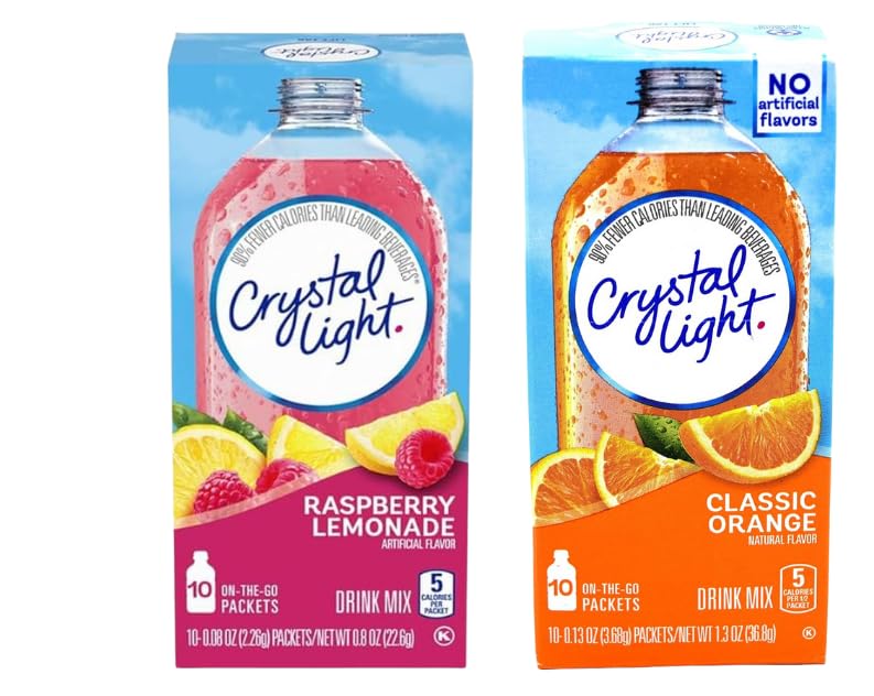 Crystal Light Drink Mix Variety Pack, Low Calorie Powdered Beverage Mix for Water Flavoring and Refreshing Drinks, Raspberry Lemonade and Classic