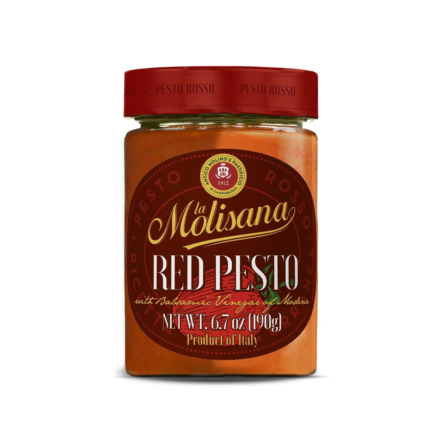 La Molisana Red Pesto Sauce, 6.7 oz, Italian Tomato Pesto with Basil & PDO Grana Padano and Pecorino Romano Cheese, Rich Mediterranean Flavor, Perfect