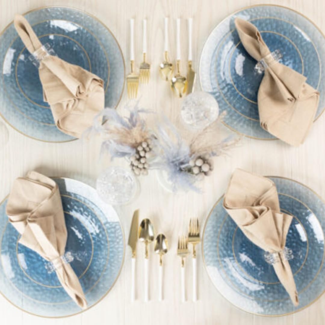 Organic Hammered Dusty Blue Plates Disposable, (32 Ct) 7" & 10" Blue Clear Plastic Plates Combo, Perfect Blue Disposable Plates for Fancy Plastic