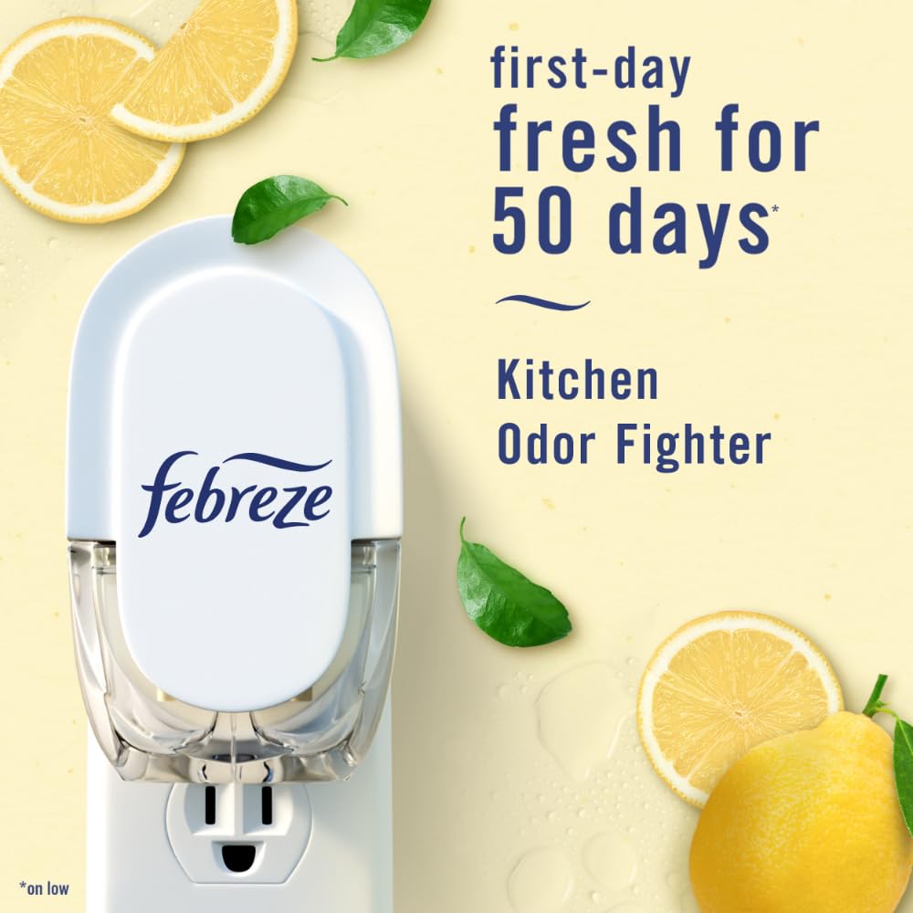 Febreze Plug In Air Freshener, Odor-Fighting Scented Oil Refill, Kitchen Odor Fighter, 2 Refills