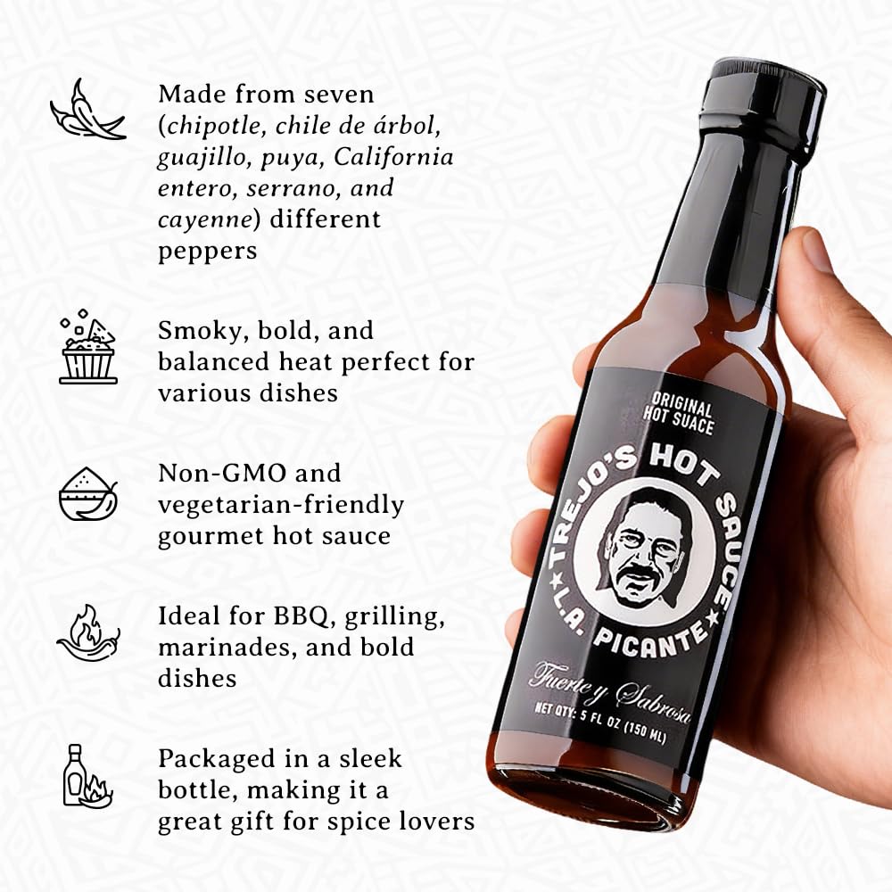 Trejo's All-Natural Hot Sauce, 12-Pack (5 oz. Bottles) Medium Heat Made from a Blend of Peppers, Zero Calories, Non-GMO