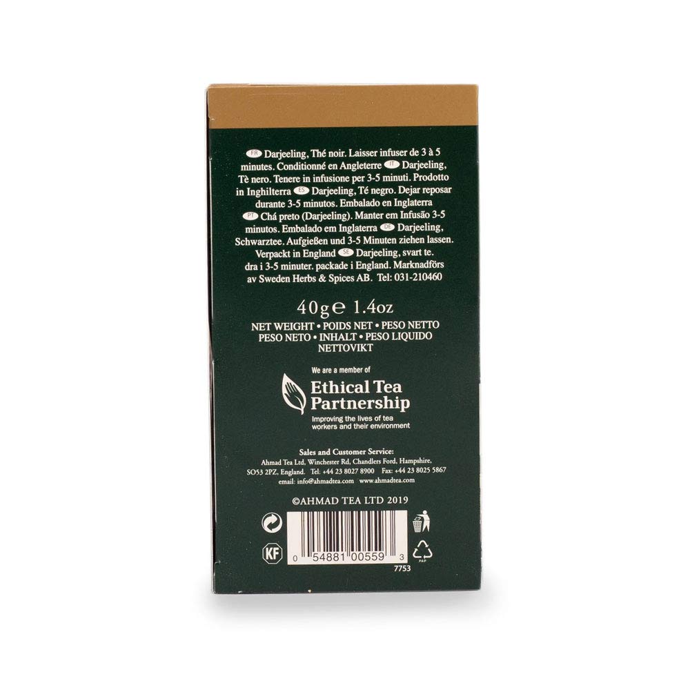 Ahmad Tea Black Tea, Darjeeling Teabags, 20 ct (Pack of 1) - Caffeinated & Sugar-Free