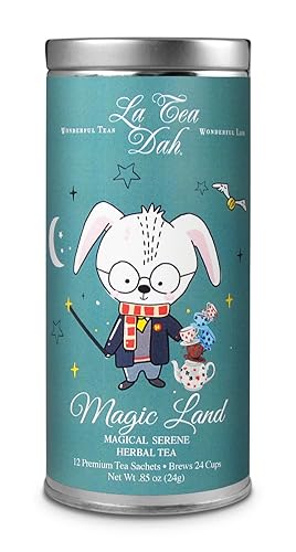 Serene Herbal Tea for Kids by La Tea Dah, Calming Decaf Childrens Tea, Lavender Chamomile Tea Bags Flavored with Lemongrass and Spearmint, Sleepy Tea