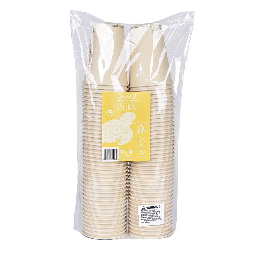 100% Compostable Disposable Coffee Cups [12oz 80 Pack] Paper Cups Made from Bamboo, Eco-Friendly, Biodegradable Premium Party Cups, Natural Unbleached
