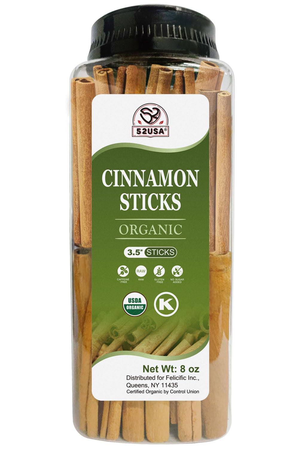 52USA Organic Cinnamon Sticks, Cinnamon 8oz (226g), Cinnamon Sticks Whole, 100% Raw, USDA & Kosher Certified, Gluten Free, Non-GMO, Pure & Fresh