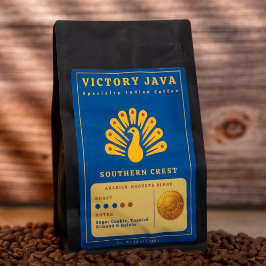 Southern Crest - Arabica and Robusta Blend, Medium-Dark Roast Coffee, Whole Bean, 12 oz Bag, Low Acid Espresso, Rich and Full Bodied, Specialty-Grade