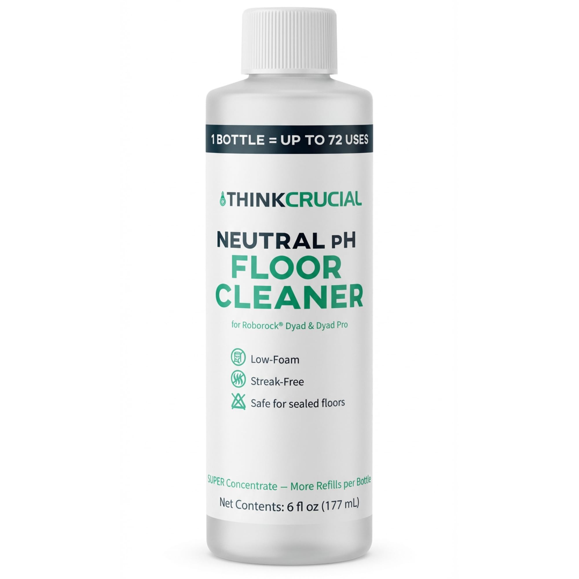 Think Crucial 72x Uses SUPER Concentrate Compatible with Roborock® Dyad & Dyad Pro - 6 oz Neutral pH Multi-Surface Floor Cleaning Solution