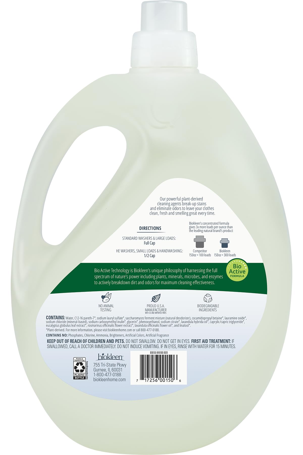 Biokleen Natural Sport 3X Concentrated Laundry Detergent, 300 Loads, Bio Active Formula, Fight Odors, Sweat & Stain Remover, Lavender Eucalyptus Scent