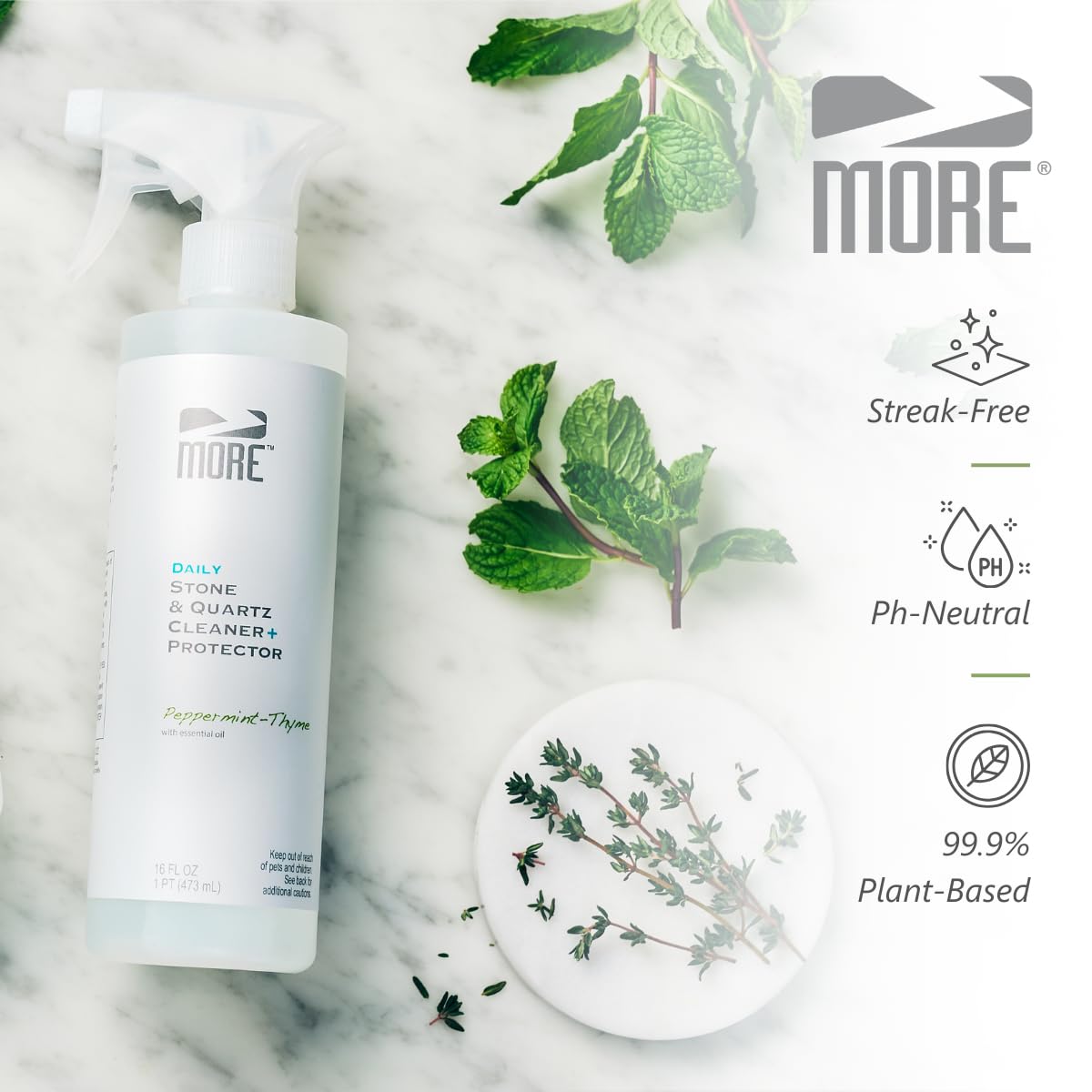 MORE Stone & Quartz Cleaner + Protector - Water-Based Surface Spray - Granite, Quartz & Marble Cleaner - For Kitchen & Bathroom Countertops & Floors