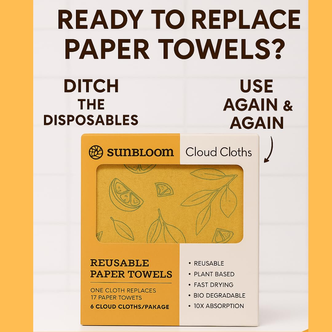 Cloud Cloths: Swedish dishcloths, 6 Pack Reusable Paper Towels, Super Absorbent, eco-Friendly, Kitchen Cleaning Cloths.