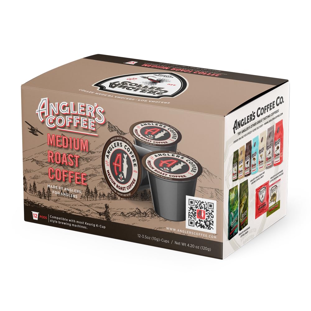 Angler's Coffee, Single Serve Artisan Blend Medium Roast, 12 Coffee Pods, Compatible with K Cup Brewers