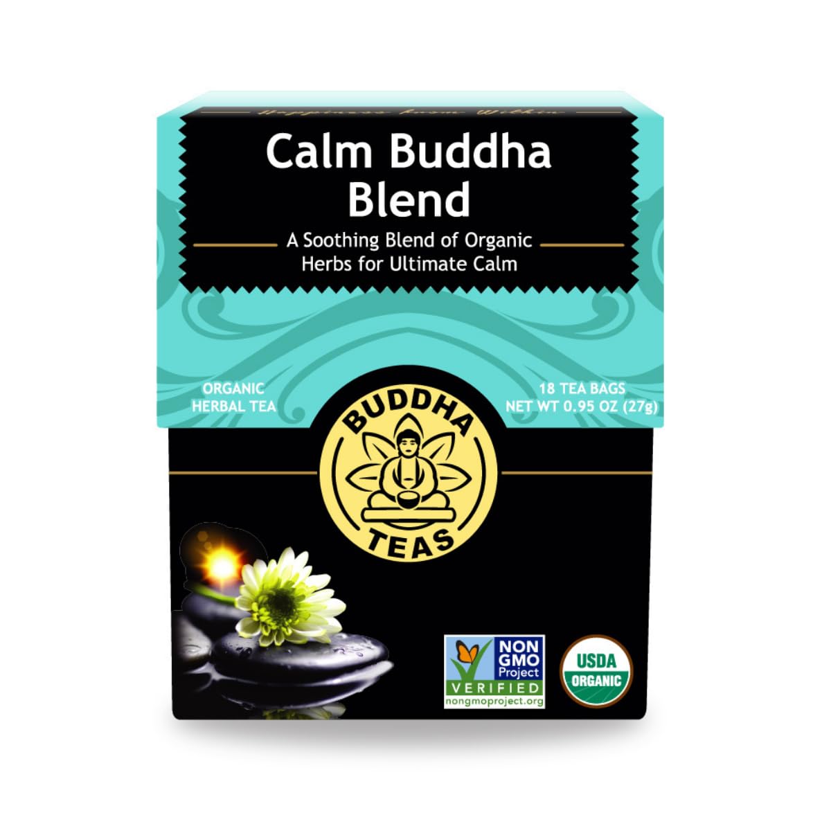 Buddha Teas - Calm Buddha Blend - Organic Herbal Tea - For Health & Wellbeing - Blend of Organic Herbs - Clean Ingredients - Caffeine Free - OU Kosher