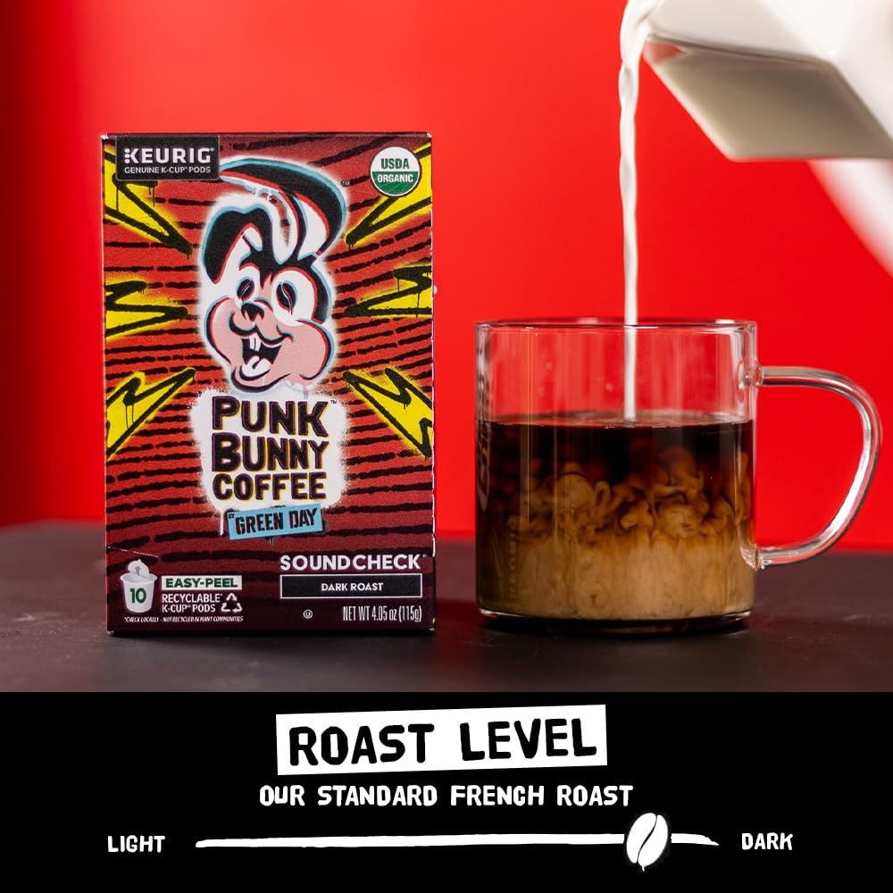 Punk Bunny Coffee Dark Roast, Organic Coffee Pods, Soundcheck, 10 count