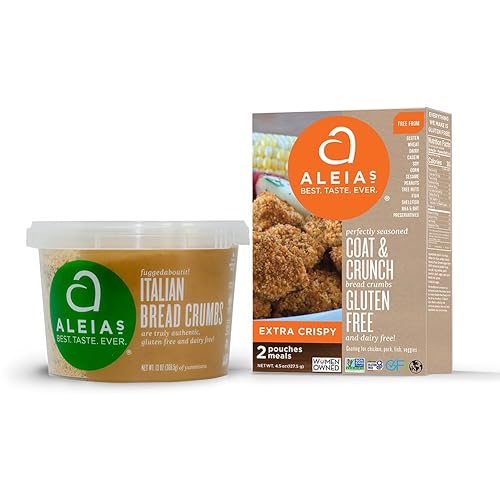 Aleia’s Gluten Free Coating & Breadcrumb Mix - Assorted 2 Pack - Includes Italian Bread Crumbs (13oz) & Extra Crispy Coating (4.5oz) - Ideal for Meat, Seafood & Veggies - Non-GMO, Dairy Free, Low Sodium, Kosher