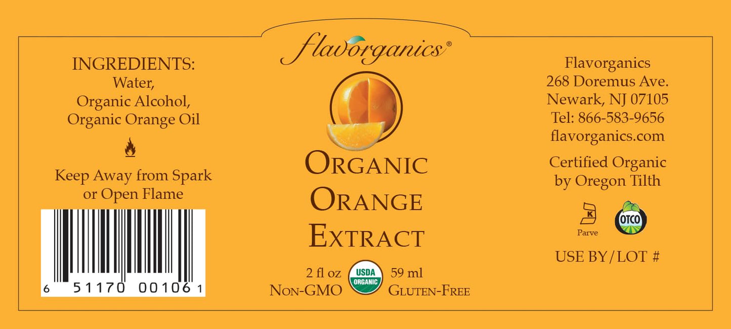 Flavorganics Organic Orange Extract, 2 Ounce Bottle