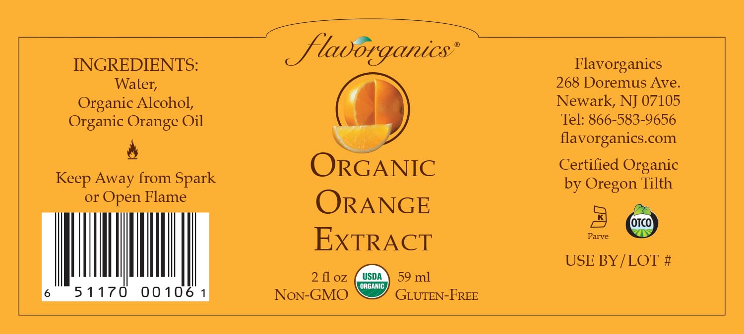 Flavorganics Organic Orange Extract, 2 Ounce Bottle