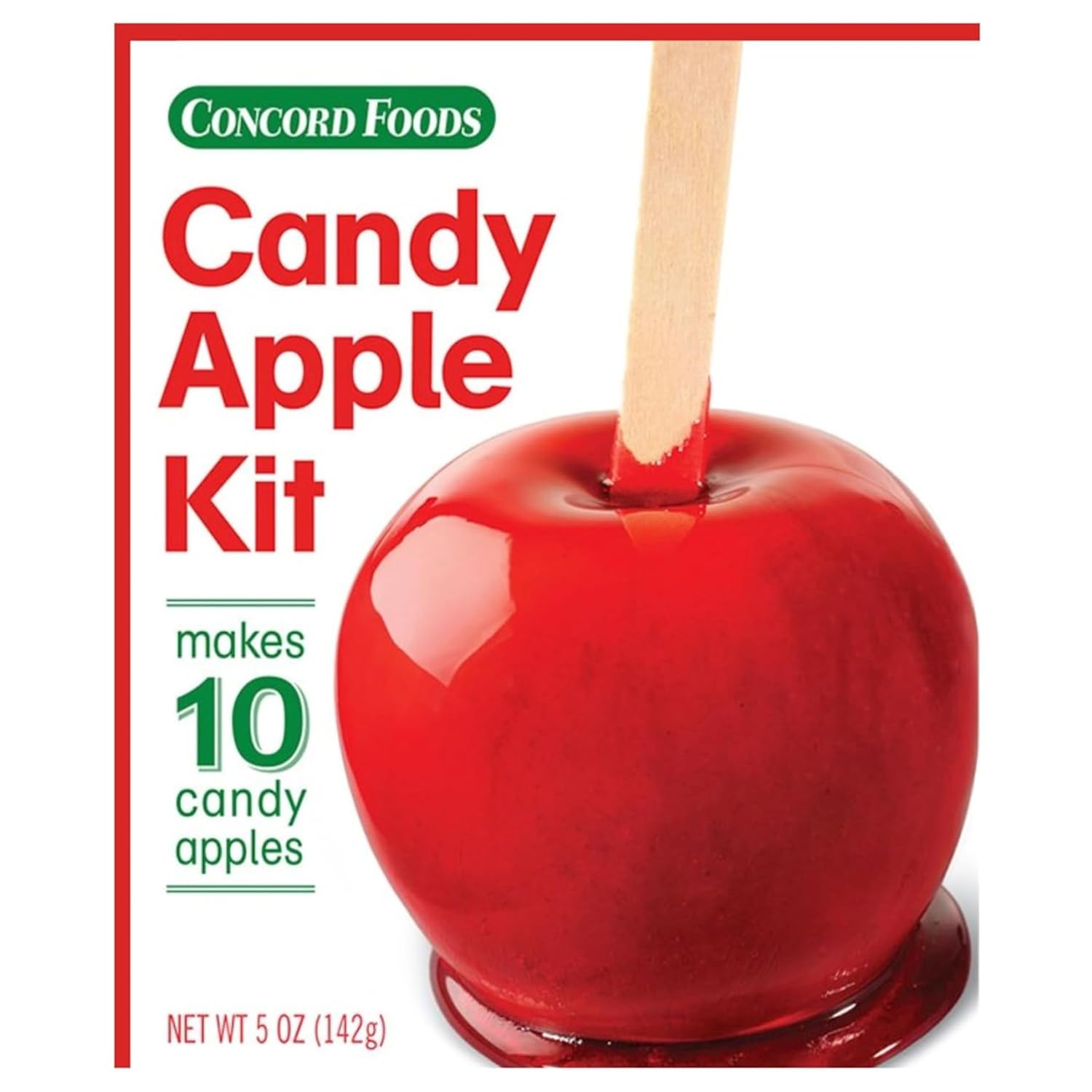 Concord Foods Candy Apple Kit - Classic Red Apples for Family Treats, Carnivals, Fairs, and Fundraisers - Includes Candy Apple Mix and 10 Sticks