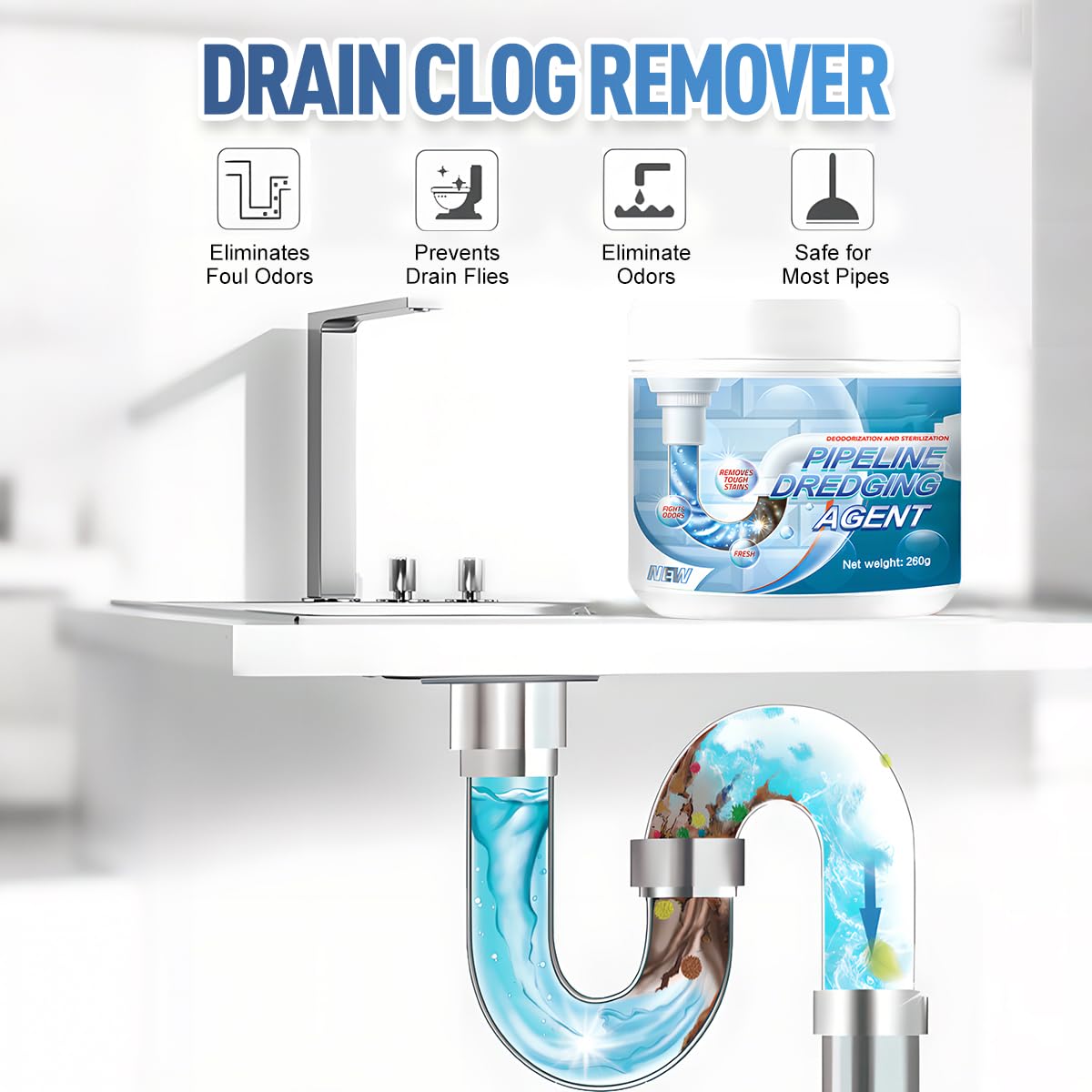 Powerful Pipe Dredging Agent, 2026 New Pipe Cleaner for Kitchen, Sink Drain Cleaner, Pipes Cleaning Tool, Clog Remover for Bathroom, Toilets