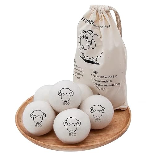 BienStylife 6-Pack Wool Dryer Balls Reusable Laundry Balls for Dryer Natural Fabric Softeners and Wrinkle Release, Organic and Eco Wool Dryer Ball