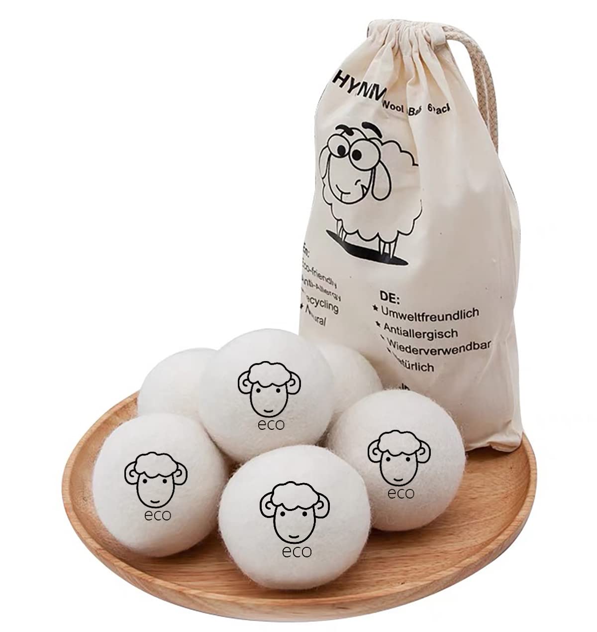 BienStylife 6-Pack Wool Dryer Balls Reusable Laundry Balls for Dryer Natural Fabric Softeners and Wrinkle Release, Organic and Eco Wool Dryer Ball
