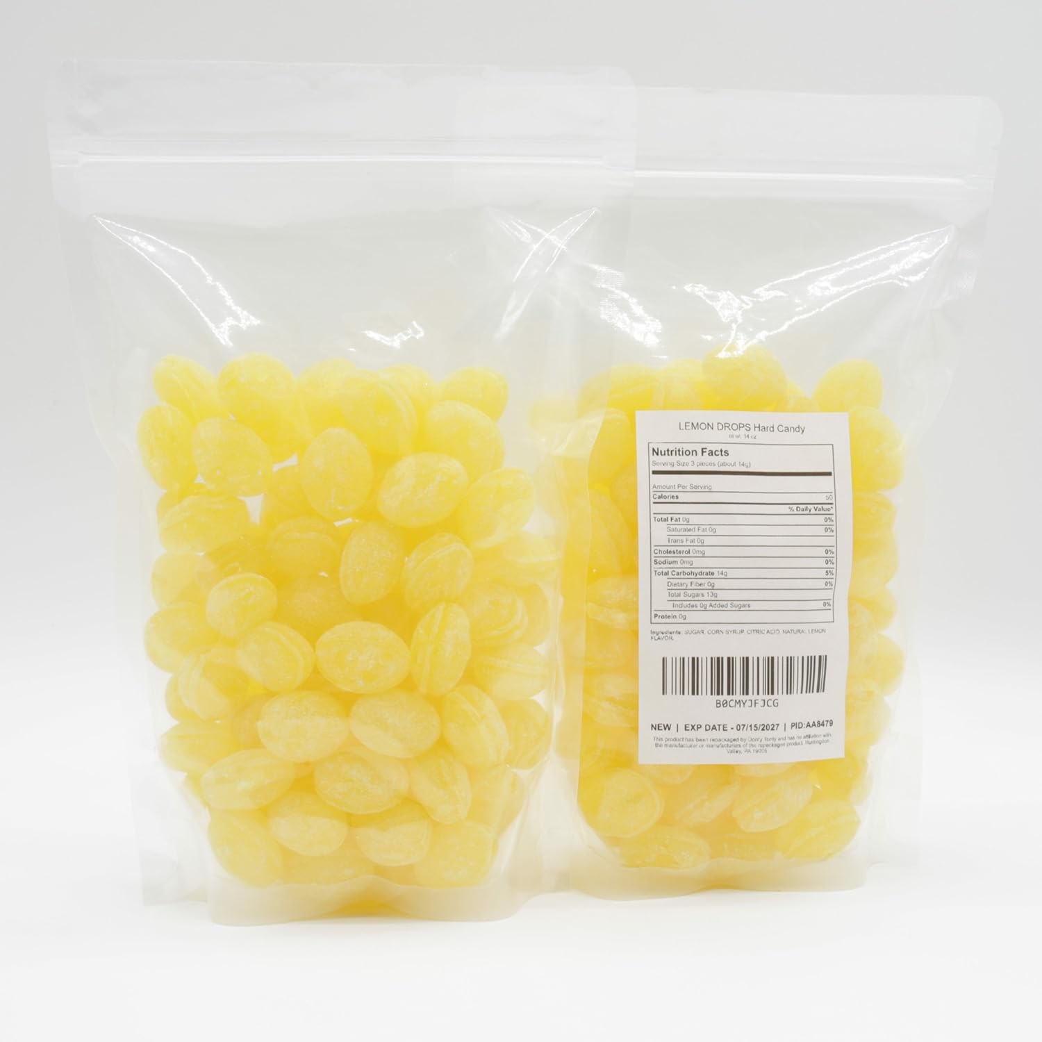 Sanded LEMON Drops Hard Candy 2 lb - Bulk, Old Fashioned Candy, Natural Flavor, Fat Free