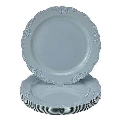 SILVER SPOONS Vintage Design Disposable Dessert Plates For Party (10 Pc)Heavy Duty Disposable Dinner Set 7.5” ,Fine Dining Plastic Dishes For Elegant