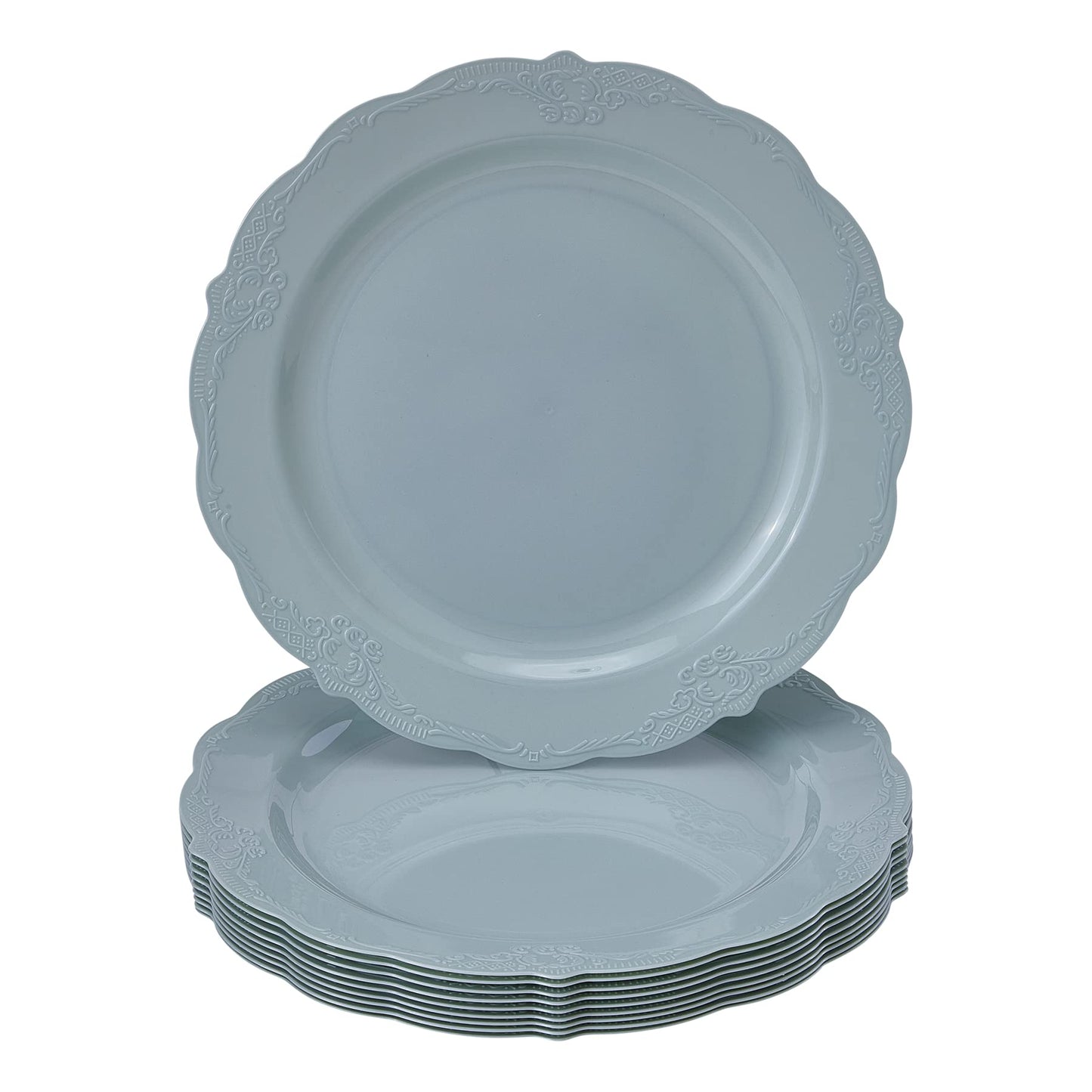 SILVER SPOONS Vintage Design Disposable Dessert Plates For Party (10 Pc)Heavy Duty Disposable Dinner Set 7.5” ,Fine Dining Plastic Dishes For Elegant