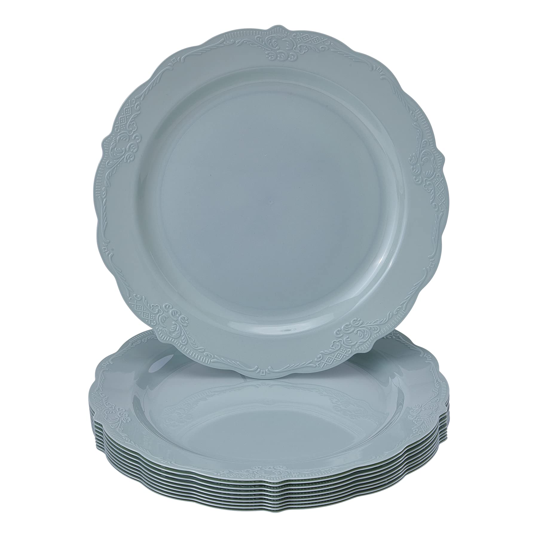SILVER SPOONS Vintage Design Disposable Dessert Plates For Party (10 Pc)Heavy Duty Disposable Dinner Set 7.5” ,Fine Dining Plastic Dishes For Elegant