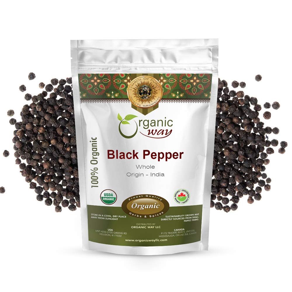 Organic Way Whole Black Pepper (Black Tellicherry Peppercorn) - Grinder Refill | Adds Flavour | Organic & Kosher Certified | Non GMO & Gluten Free |