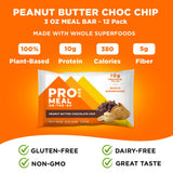 PROBAR - MEAL Bar, Peanut Butter Chocolate Chip, Non-GMO, Gluten-Free, Healthy, Plant-Based, Whole-Food Ingredients, Natural Energy (12 Count)