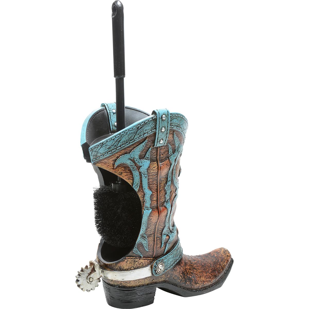 BLACK FOREST DECOR Turquoise Boot Toilet Brush Holder, Polyresin, Includes Plastic Brush, 10 1/2" W x 5 1/4" D x 15 3/4" H