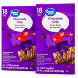 Great Value Chocolate Chip Whole Grain Baked Bars, 12g Whole Grains, Good Source of Fiber, 1.27 oz Bars, 18 Count, Pack of 2, 36 Bars Total