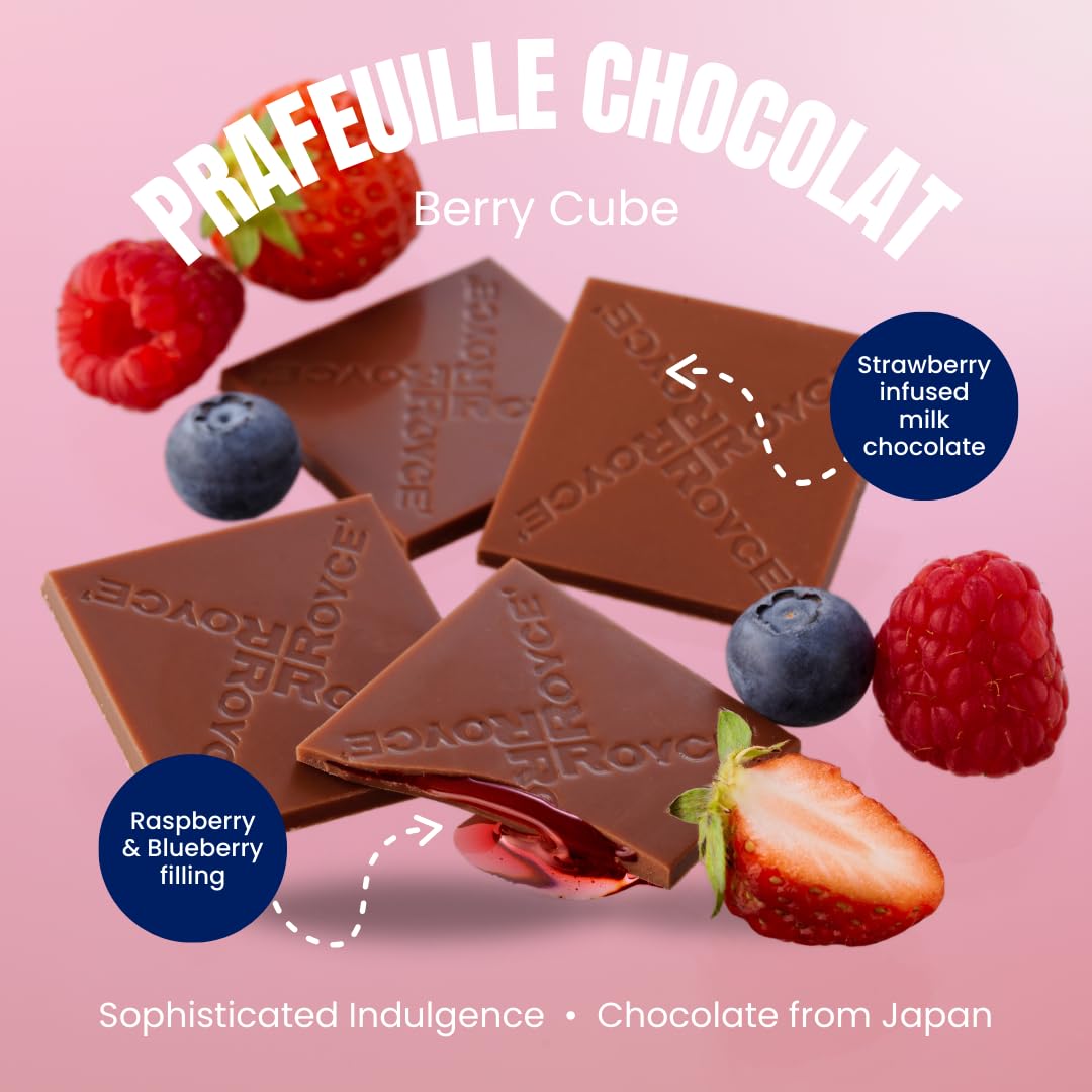 ROYCE Prafeuille Chocolat "Berry Cube"- Assortment of Strawberry Scented Milk Chocolate with a Tarty Sauce Filling | Chocolate Gift Set | Japanese
