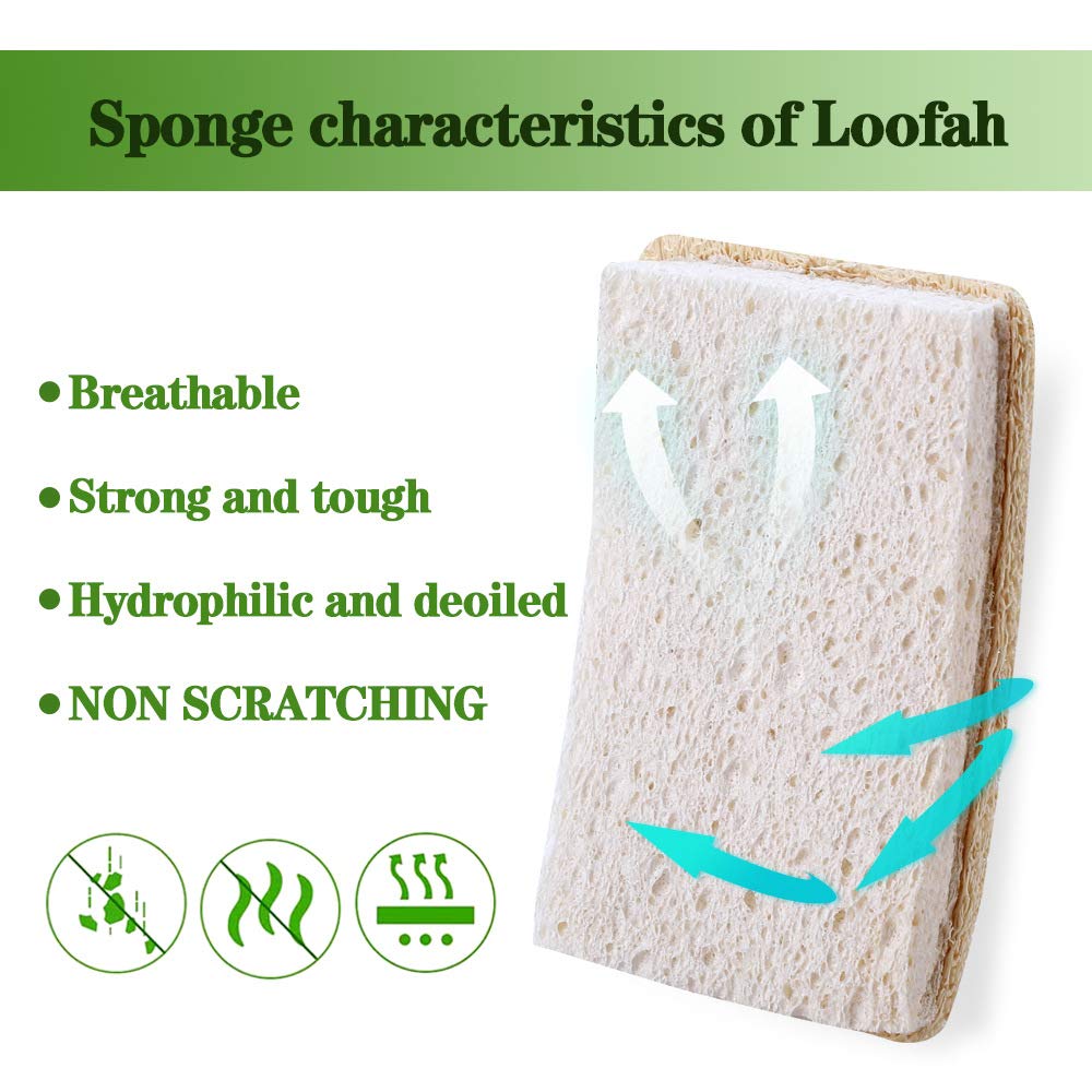 WANGDA.G Loofah Dish Sponges Kitchen,Organic Natural Sponges for Dishes,Non Scratch Eco Friendly Biodegradable for Cleaning,6PCS