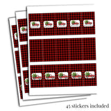 Red Buffalo Plaid Christmas Truck Miniature Chocolate Candy Bar Sticker Wrappers, 45 Wrap Around Labels Sized 1.4" x 2.6" by AmandaCreation, Great