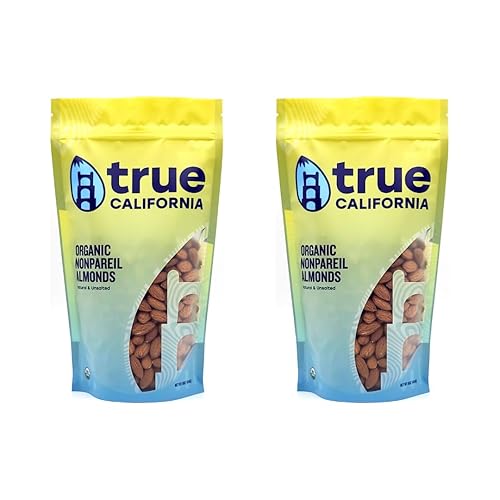 True California Organic Nonpareil Whole Almonds (1 LB x 2 Pack) Natural & Unsalted, Raw, Not Roasted, Shelled, Vegan & Gluten-Free