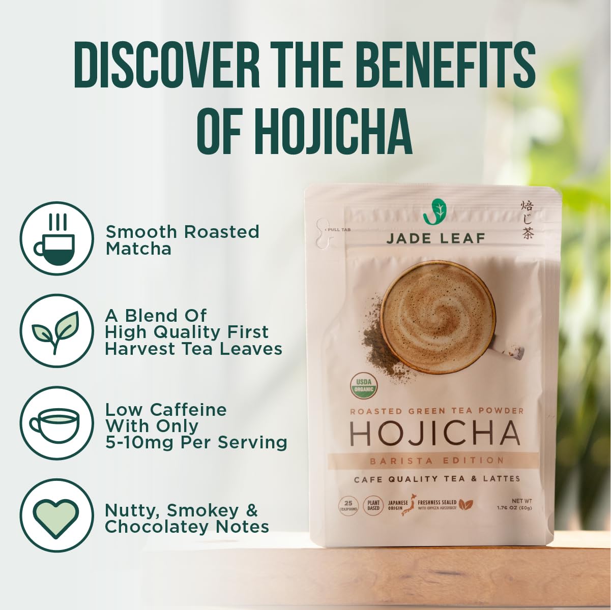 Jade Leaf Matcha Organic Japanese Hojicha Powder, Roasted Matcha Green Tea Powder - Barista Edition - Authentic Japanese Origin (1.76 Ounce Pouch)