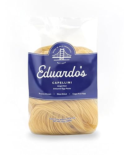 Eduardo's Pasta Co. Capellini, Artisanal Egg Pasta, 12 oz., Semolina & Durum Wheat with Cage-Free Eggs, Dried, Made in Small Batches in San Francisco