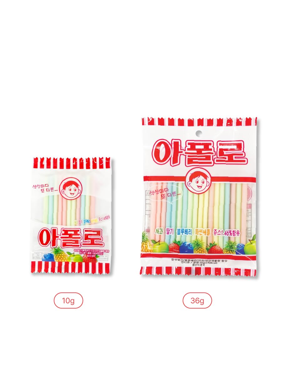 [Pack of 2] Korean Snack Apollo Straw Candy (10g x 18 packs) - Assorted Flavor Korean Snack Old School Childhood