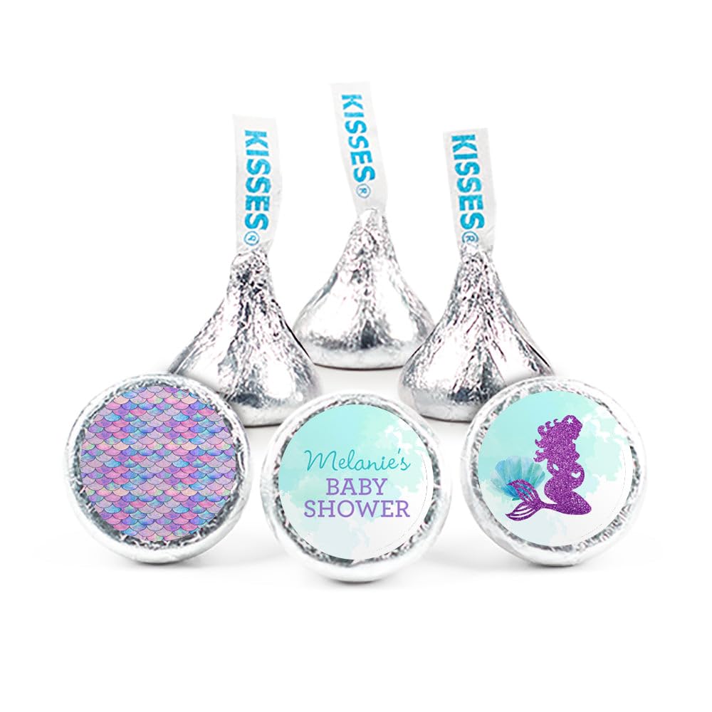 Personalized Mermaid Baby Shower Stickers for Kisses Candy (108 ct)