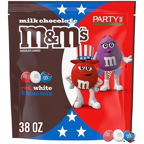 M&M'S Milk Chocolate Red, White & Blue Summer Candy, Party Size, 38 Oz Resealable Bulk Bag