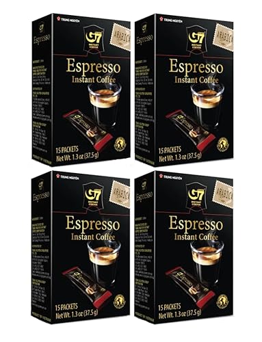Trung Nguyen - G7 Instant Coffee - Espresso - Strong and Bold - Instant Vietnamese Coffee (15 Packets/Box, 4-Pack)