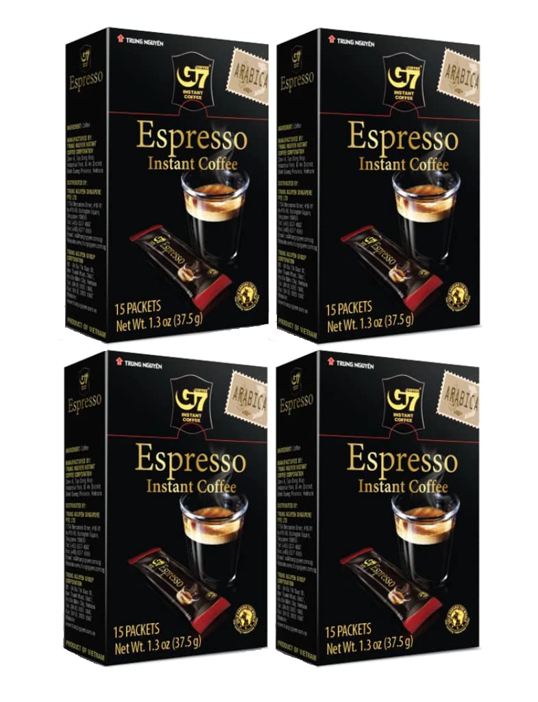Trung Nguyen - G7 Instant Coffee - Espresso - Strong and Bold - Instant Vietnamese Coffee (15 Packets/Box, 4-Pack)