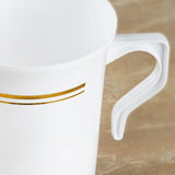 TABLECLOTHSFACTORY 40 Pcs - White with Gold 8oz Disposable Plastic Coffee Cups - Tres Chic Collection