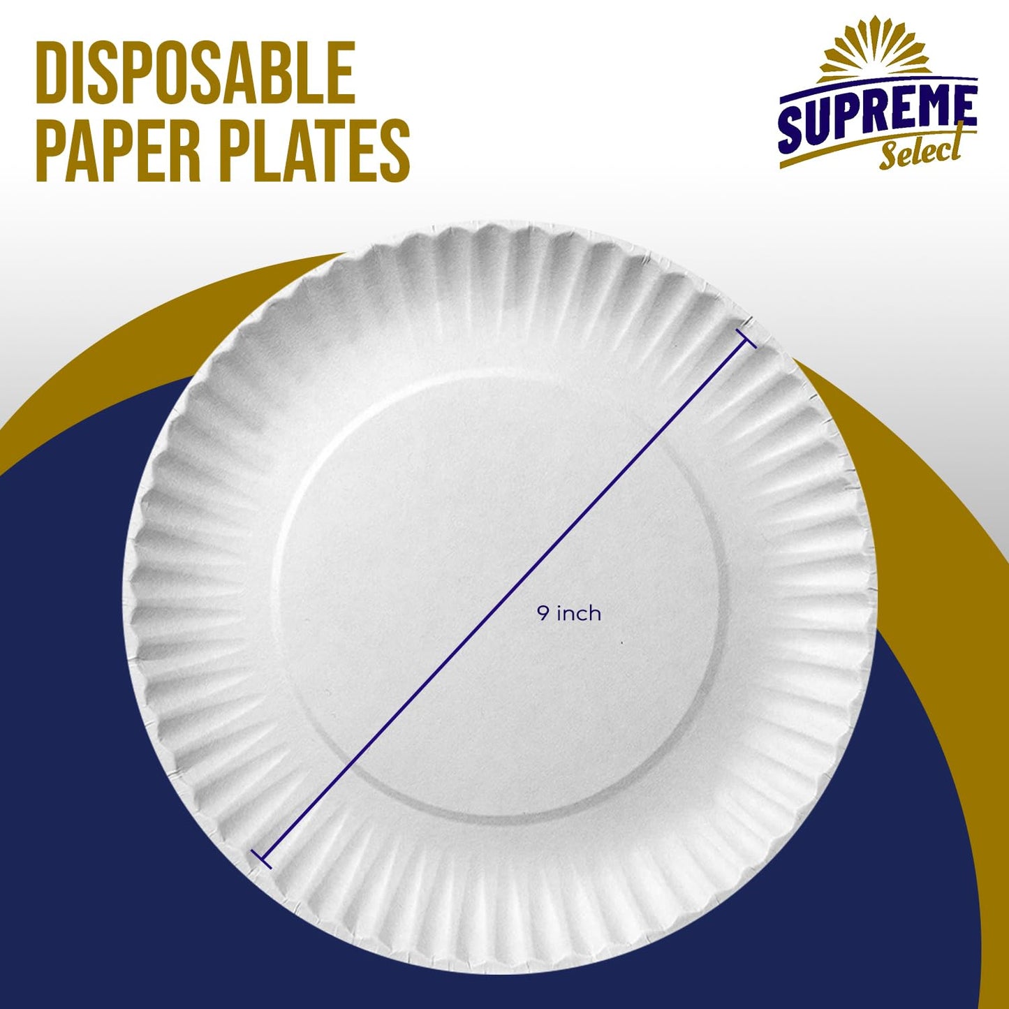 Supreme Select Disposable Paper Plates in Bulk [Set of 200 | 9 inch] Uncoated White Large Plate - Ideal for Birthday Parties, Weddings, Thanksgiving